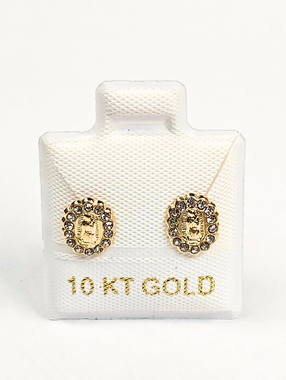 10K Solid Gold Virgen de Guadalupe CZ Stud Earrings Screw Back 8mm Womens